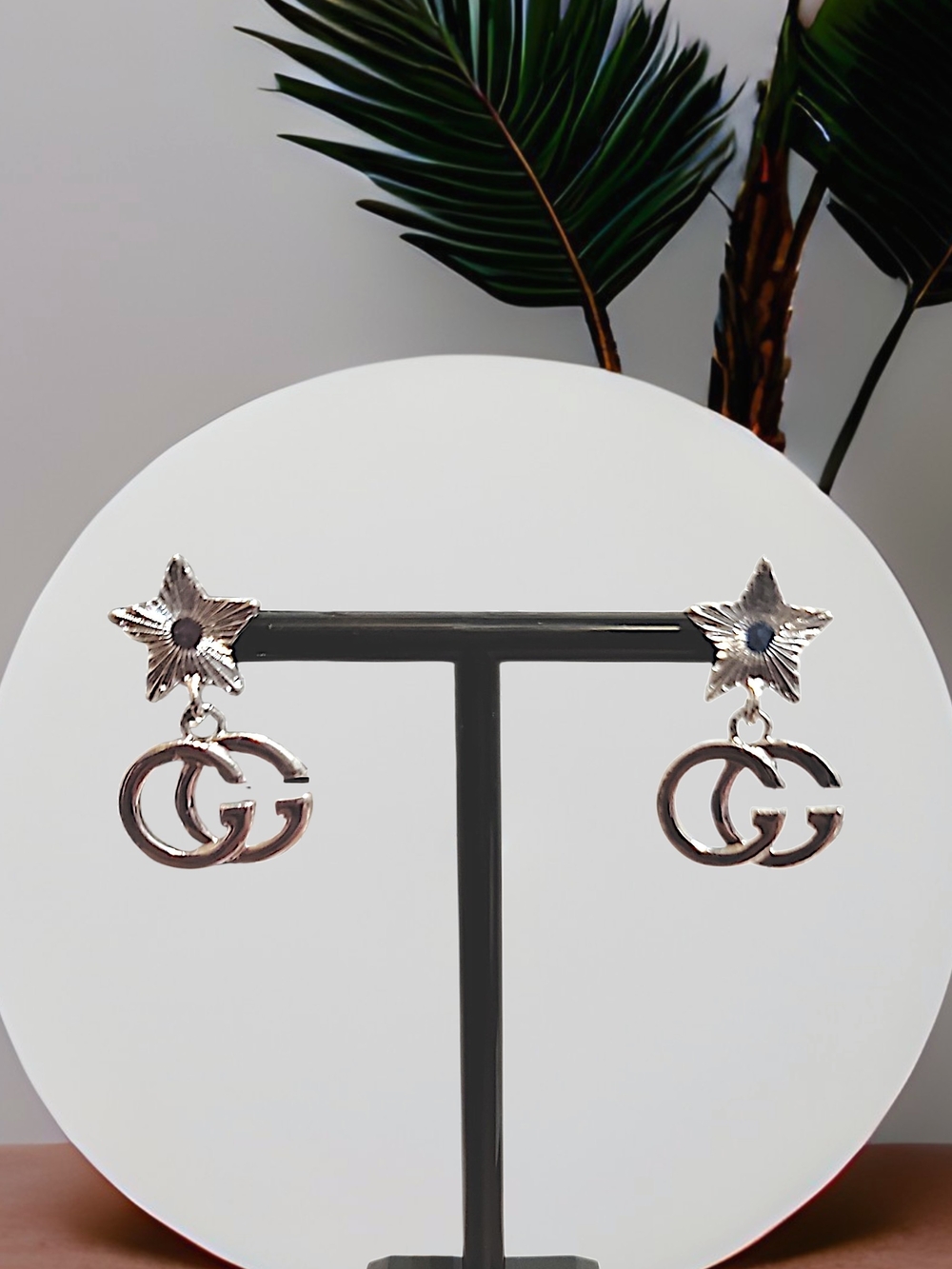 Silver Star Drop Earrings with Interlocking GG Charm